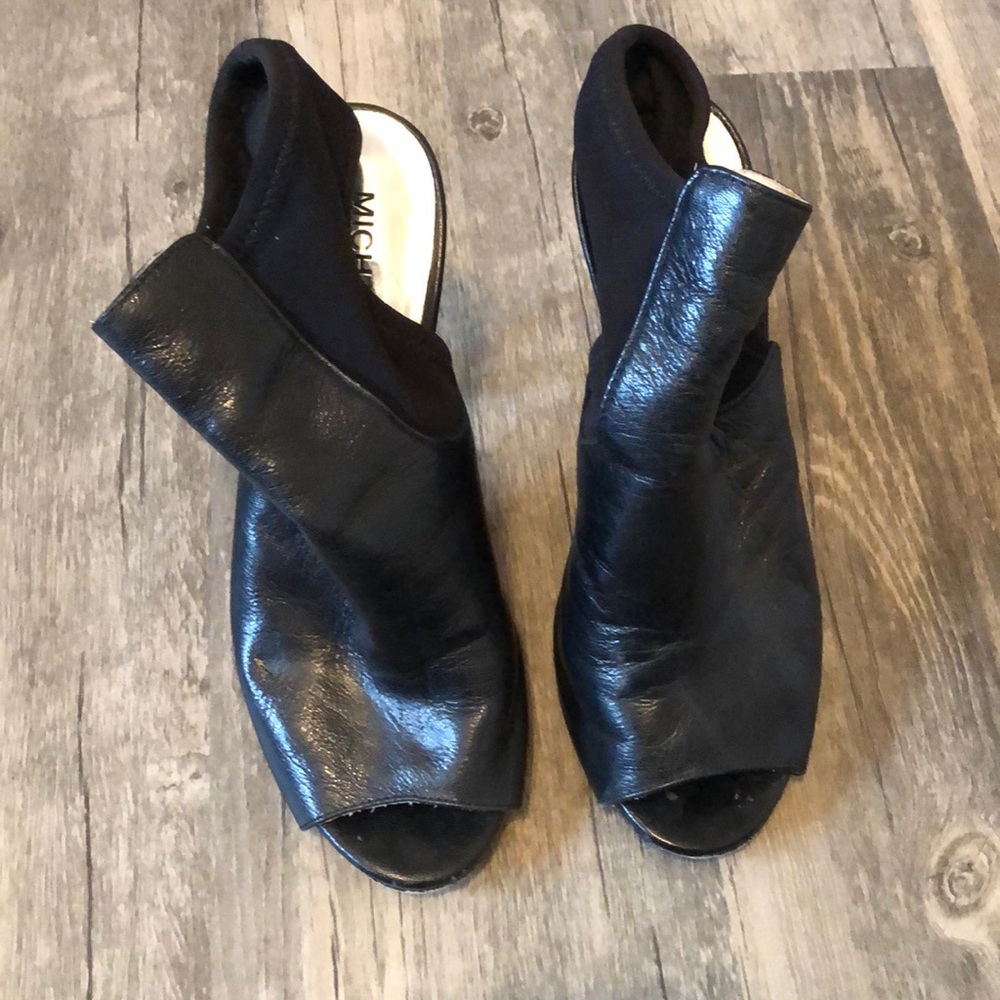 Michael Kors peep toe bootie heels Leather uppers and stretchy straps